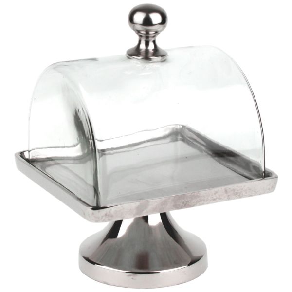Kuchenglocke Aluminium-Glas - quadratisch - silber