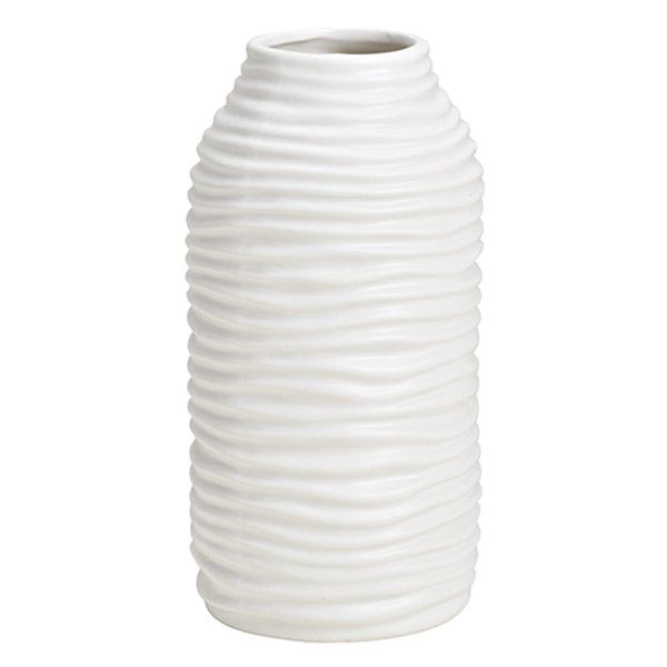 Runde Keramik-Vase - Wellenmuster - weiss - Landhausstil
