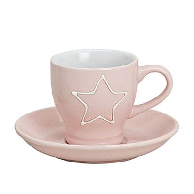 Espressotasse mit Unterteller Stern rosa