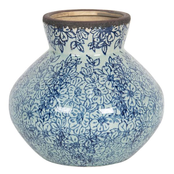 Keramik-Vase blaue Blümchen - Craquele-Optik - Landhausstil