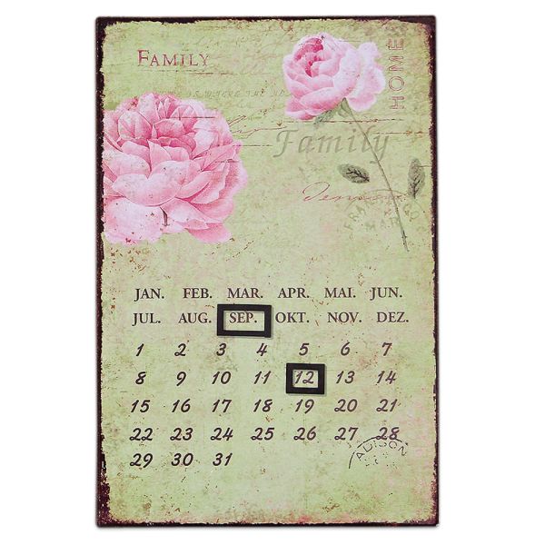 Dauerkalender Metallschild Rosie grün