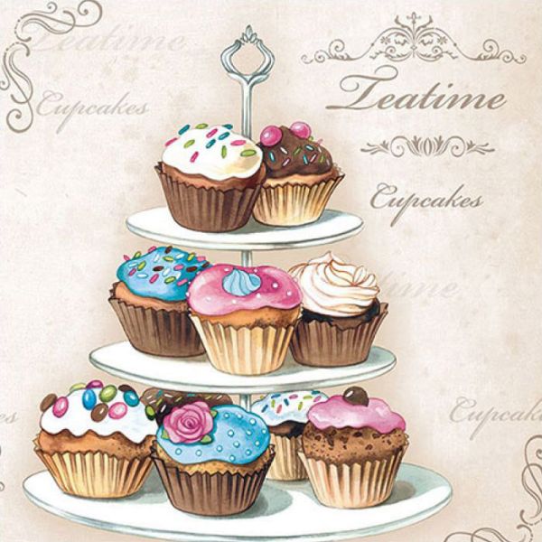 Papier-Serviette beige - Cupcakes pastell - Landhausstil